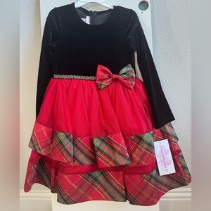 Bonnie Jean Girls Church Holiday Dress Black Velvet Top Red Tulle